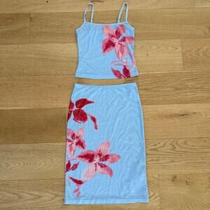 Peppermayo Cami Top & Midi Skirt Floral Tamia Size XS Blue Pink
